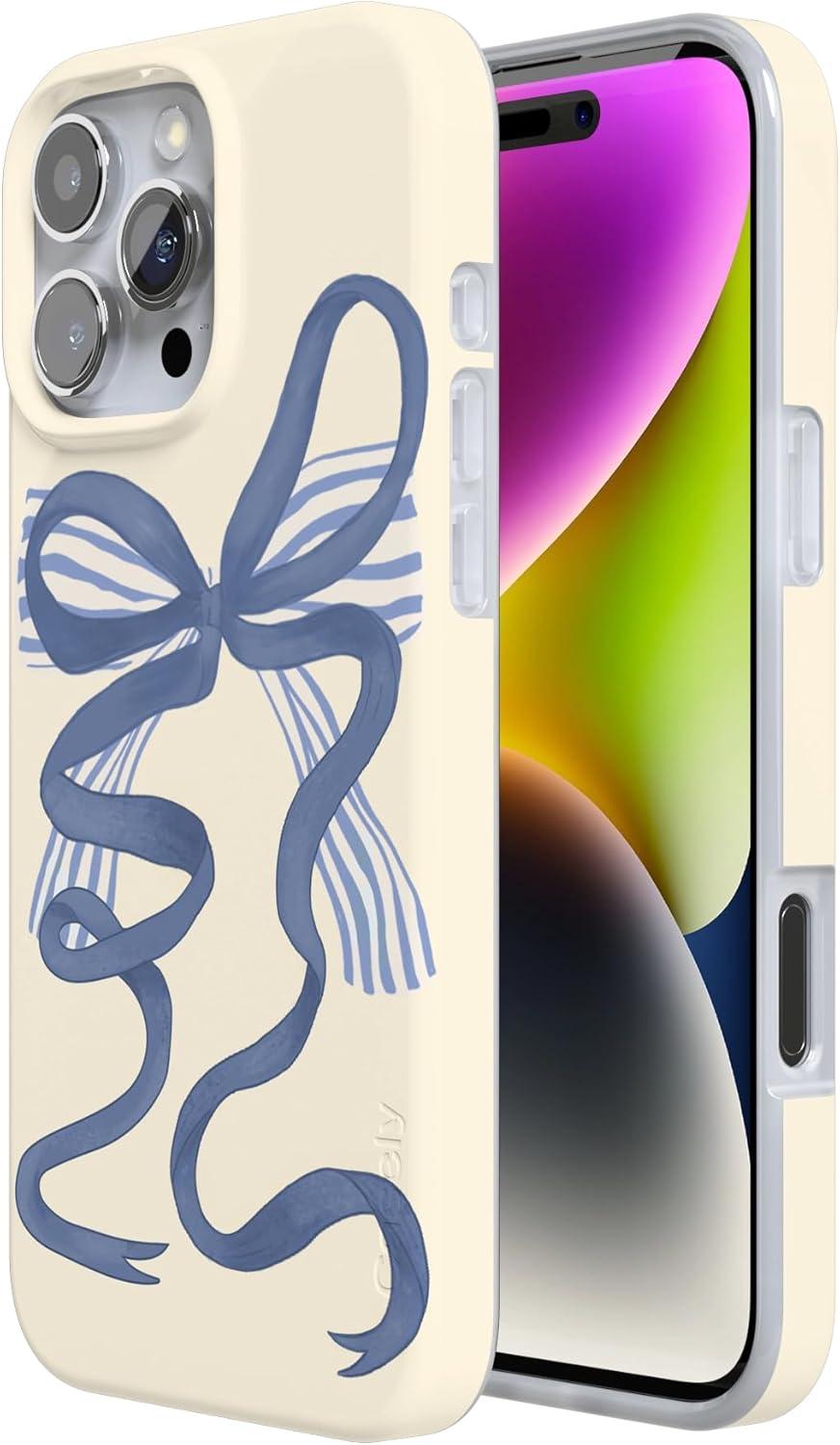 imageCasely iPhone 16 Pro Case  Glitter Mystic Moss  Green Enchanted Shimmer  Compatible with MagSafe  Classic UltraSlim Case DesignHeartstrings  Blue Bow