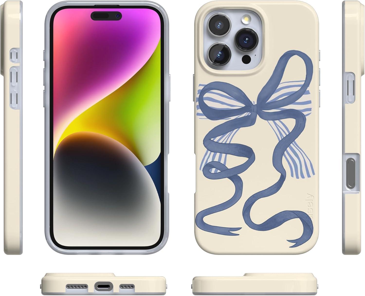 imageCasely iPhone 16 Pro Case  Glitter Mystic Moss  Green Enchanted Shimmer  Compatible with MagSafe  Classic UltraSlim Case DesignHeartstrings  Blue Bow