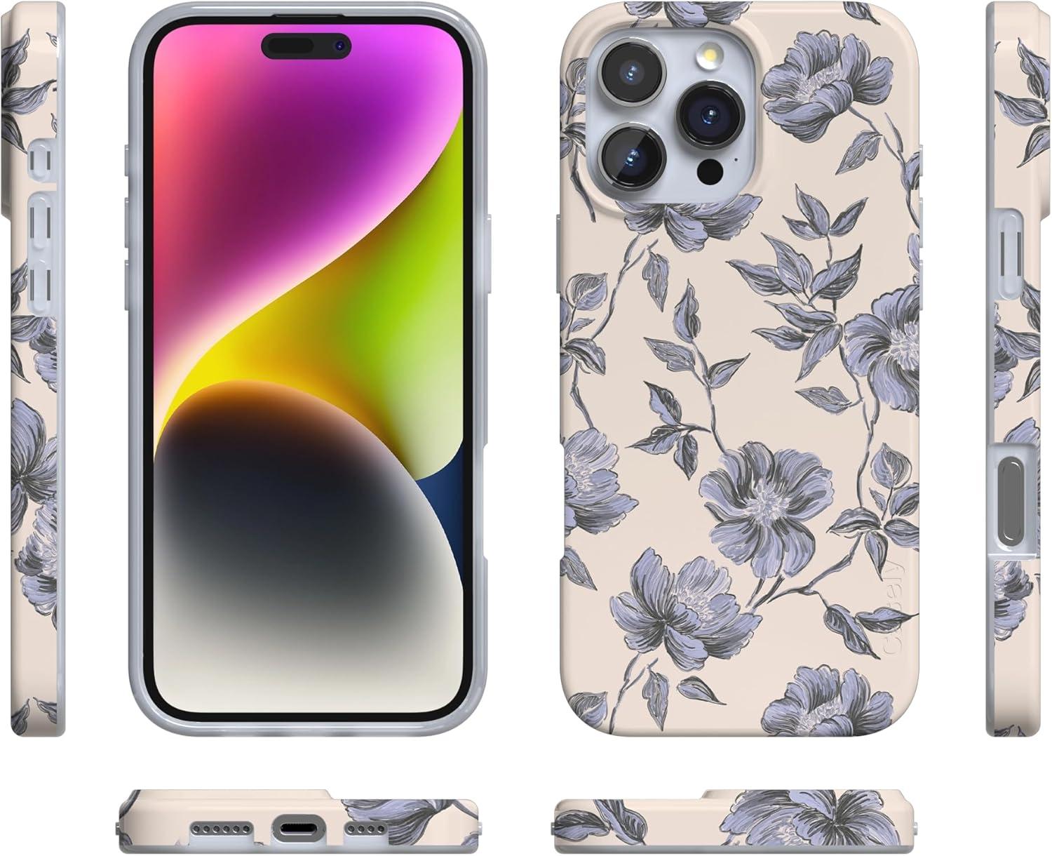 imageCasely iPhone 16 Pro Case  Glitter Mystic Moss  Green Enchanted Shimmer  Compatible with MagSafe  Classic UltraSlim Case DesignInk  Iris  Vintage Floral