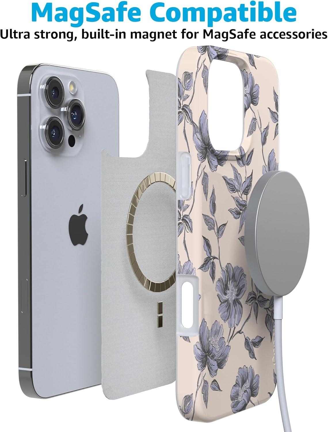 imageCasely iPhone 16 Pro Case  Glitter Mystic Moss  Green Enchanted Shimmer  Compatible with MagSafe  Classic UltraSlim Case DesignInk  Iris  Vintage Floral