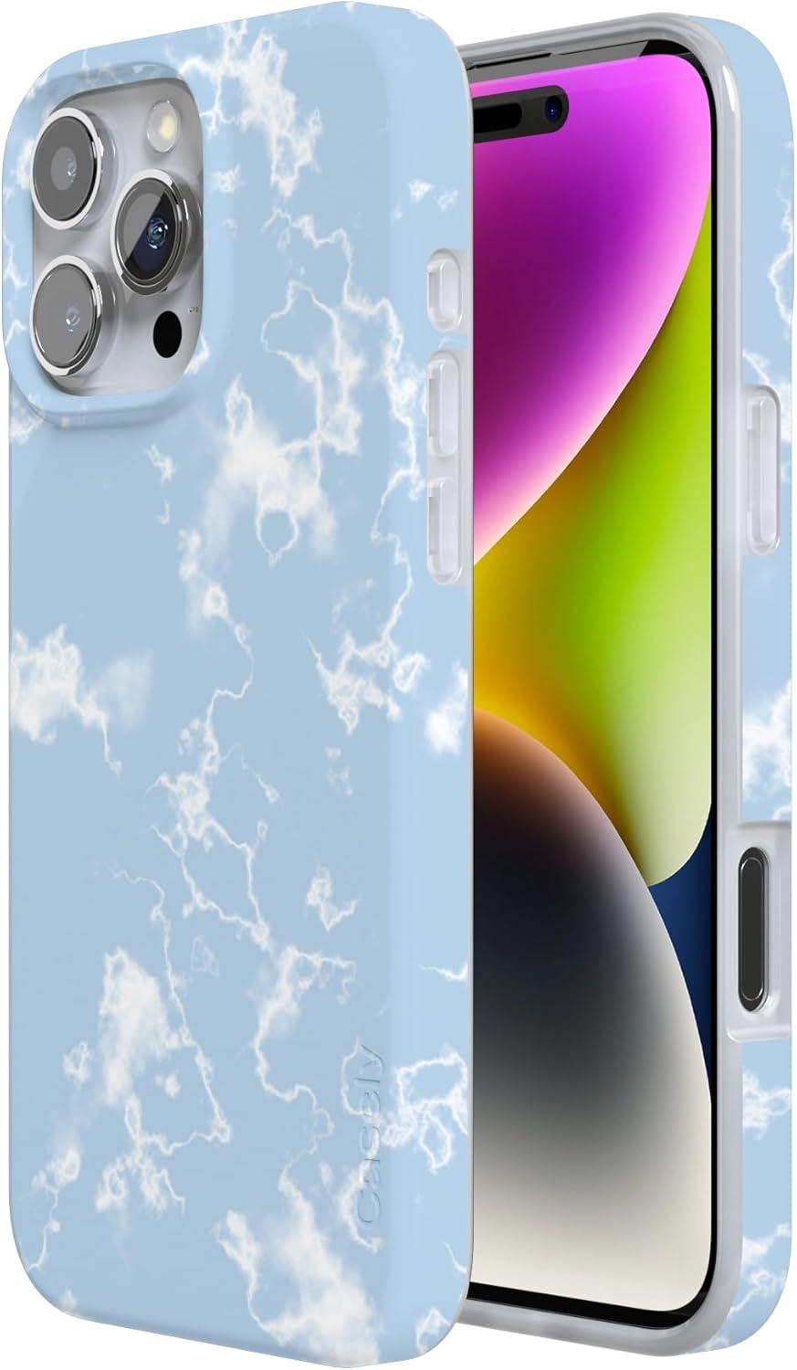 imageCasely iPhone 16 Pro Case  Glitter Mystic Moss  Green Enchanted Shimmer  Compatible with MagSafe  Classic UltraSlim Case DesignLight Blue Skies  Marble Clouds