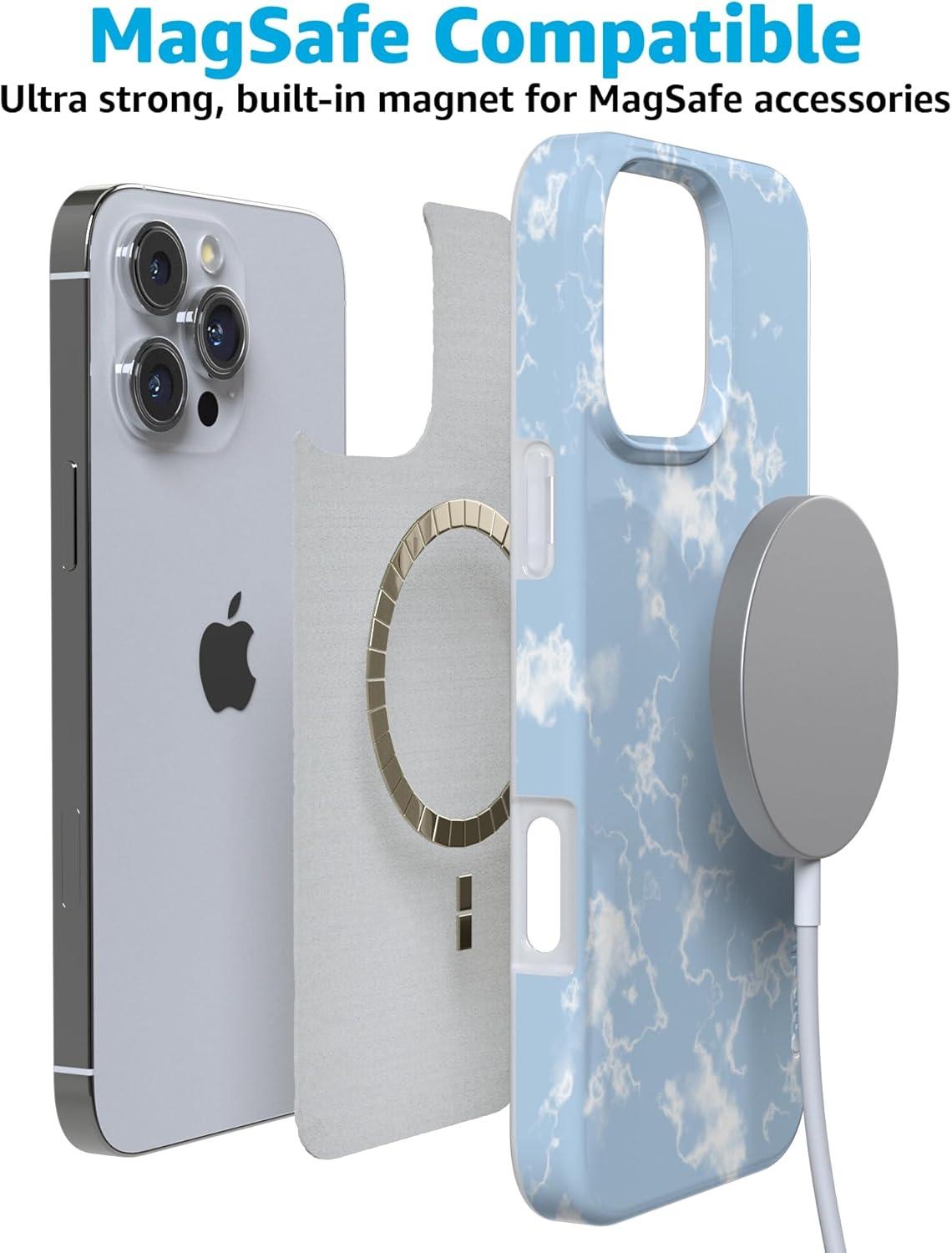 imageCasely iPhone 16 Pro Case  Glitter Mystic Moss  Green Enchanted Shimmer  Compatible with MagSafe  Classic UltraSlim Case DesignLight Blue Skies  Marble Clouds