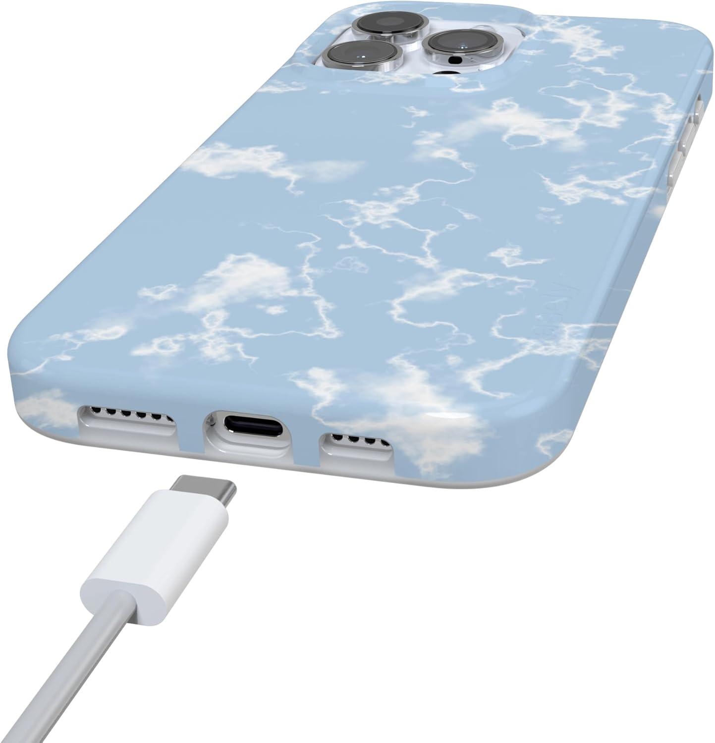 imageCasely iPhone 16 Pro Case  Glitter Mystic Moss  Green Enchanted Shimmer  Compatible with MagSafe  Classic UltraSlim Case DesignLight Blue Skies  Marble Clouds