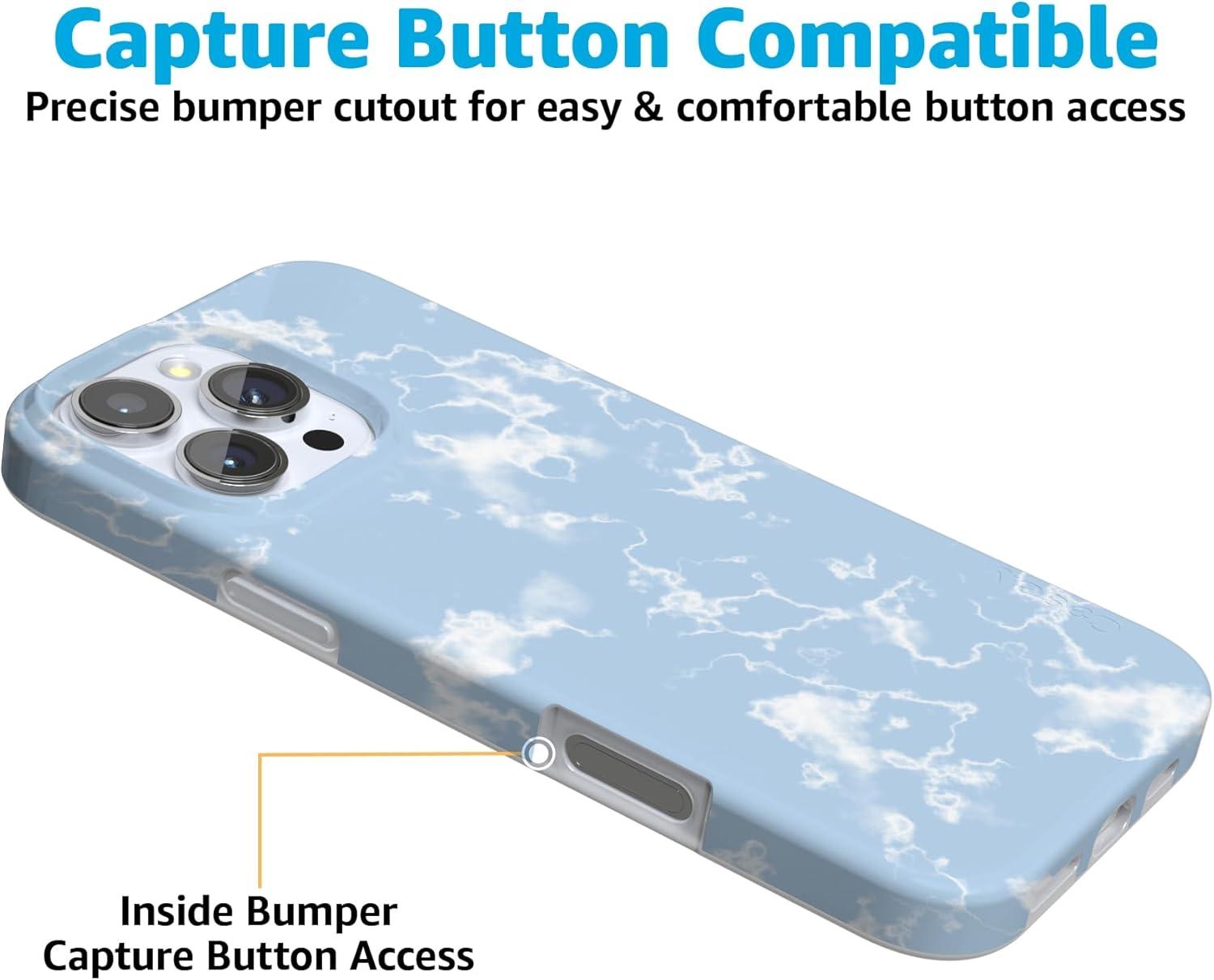 imageCasely iPhone 16 Pro Case  Glitter Mystic Moss  Green Enchanted Shimmer  Compatible with MagSafe  Classic UltraSlim Case DesignLight Blue Skies  Marble Clouds