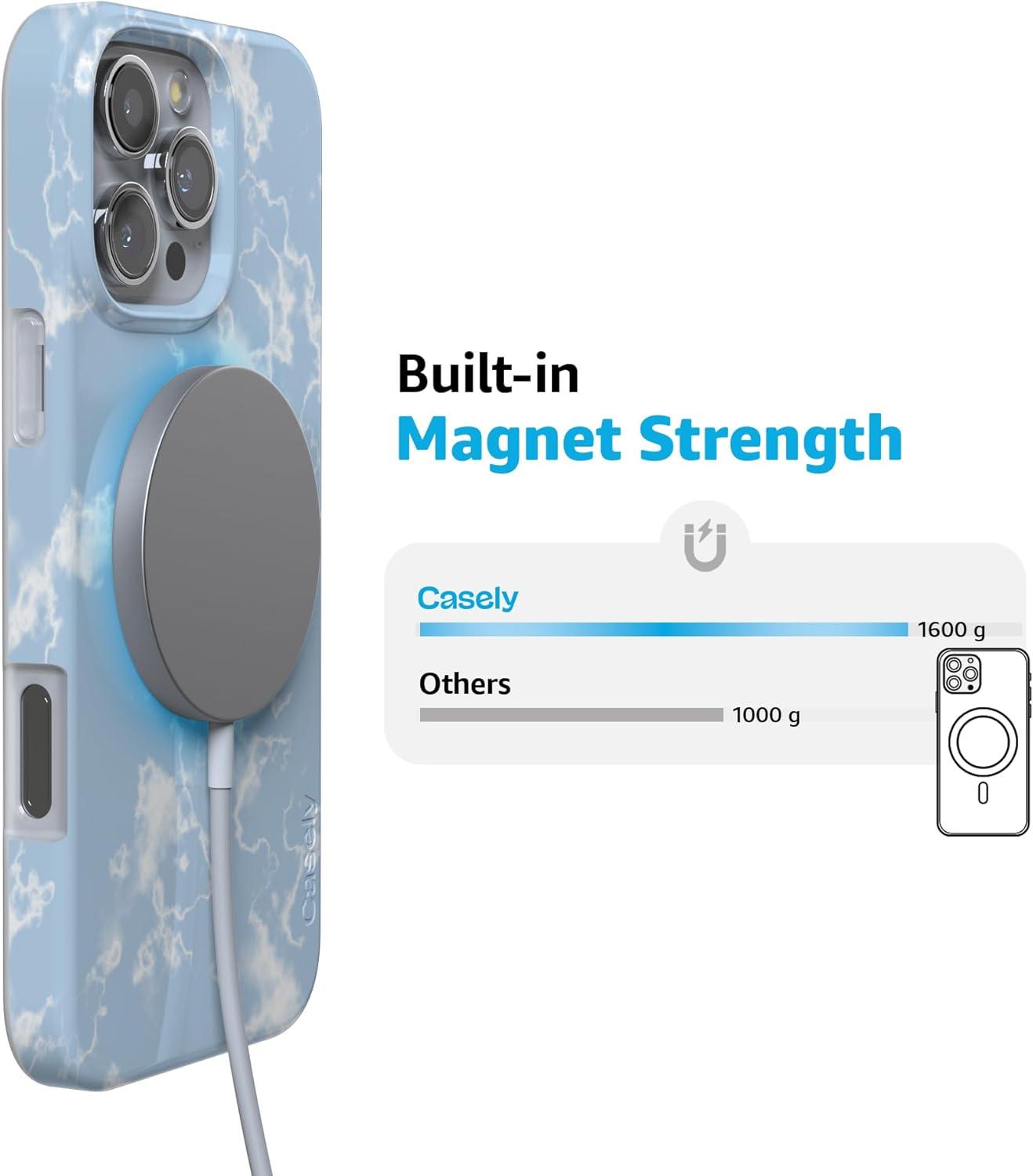 imageCasely iPhone 16 Pro Case  Glitter Mystic Moss  Green Enchanted Shimmer  Compatible with MagSafe  Classic UltraSlim Case DesignLight Blue Skies  Marble Clouds