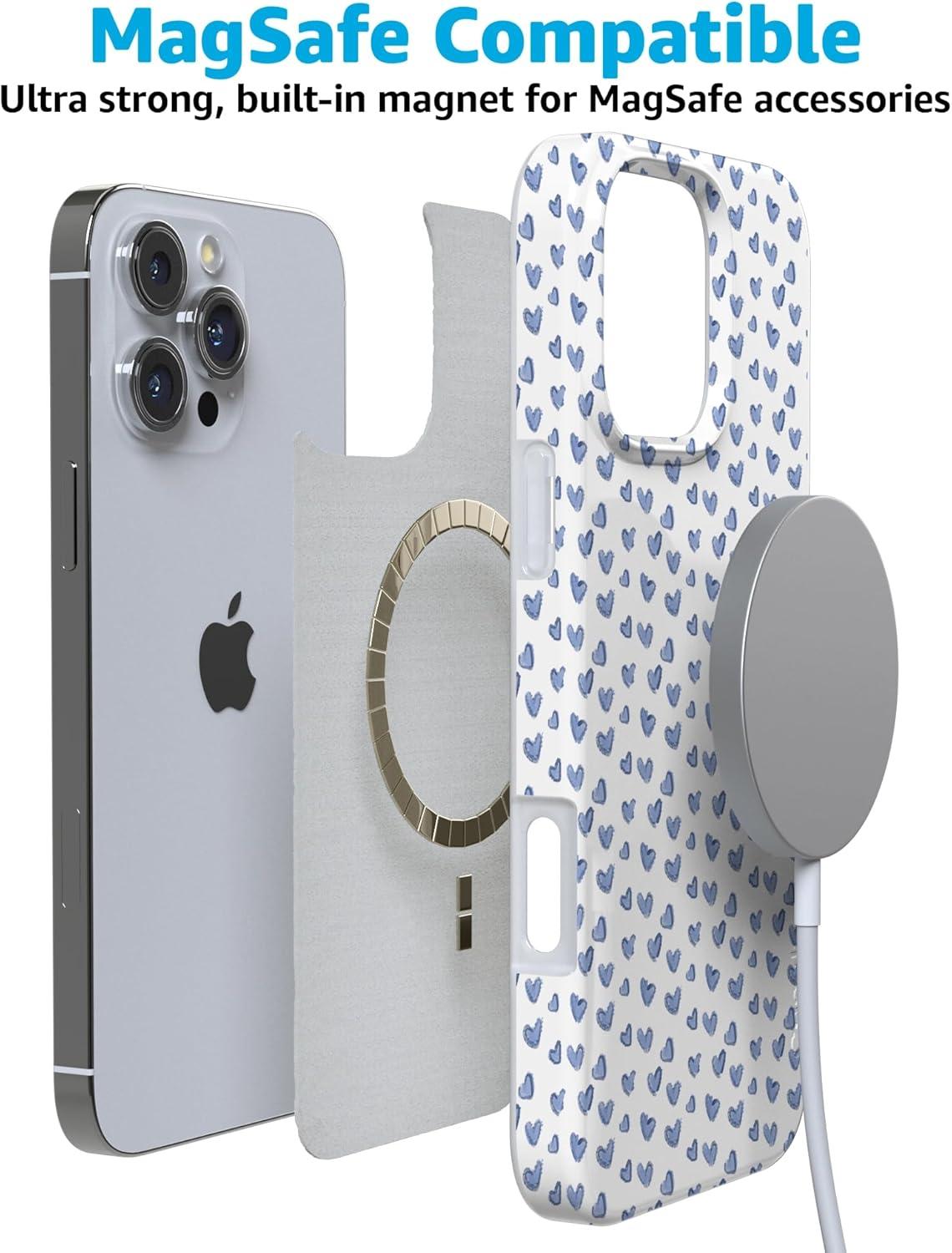 imageCasely iPhone 16 Pro Case  Glitter Mystic Moss  Green Enchanted Shimmer  Compatible with MagSafe  Classic UltraSlim Case DesignLovebug  Blue Hearts