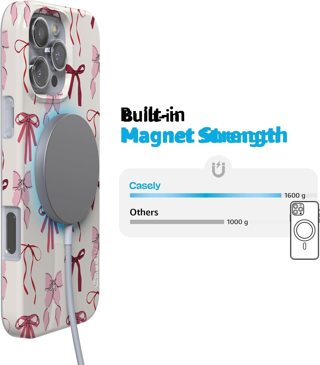 imageCasely iPhone 16 Pro Case  Glitter Mystic Moss  Green Enchanted Shimmer  Compatible with MagSafe  Classic UltraSlim Case DesignLover Girlie  Pink Bows iPhone