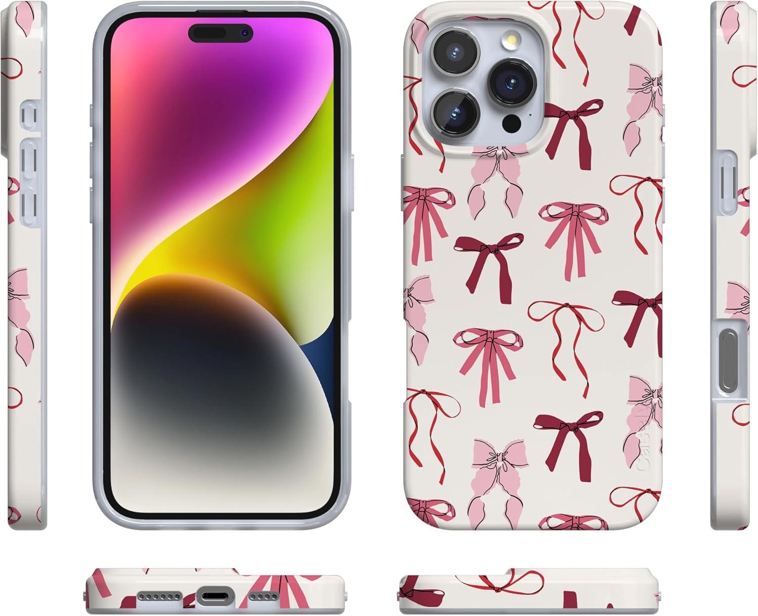 imageCasely iPhone 16 Pro Case  Glitter Mystic Moss  Green Enchanted Shimmer  Compatible with MagSafe  Classic UltraSlim Case DesignLover Girlie  Pink Bows iPhone