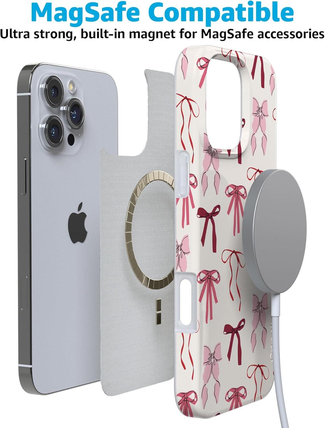 imageCasely iPhone 16 Pro Case  Glitter Mystic Moss  Green Enchanted Shimmer  Compatible with MagSafe  Classic UltraSlim Case DesignLover Girlie  Pink Bows iPhone