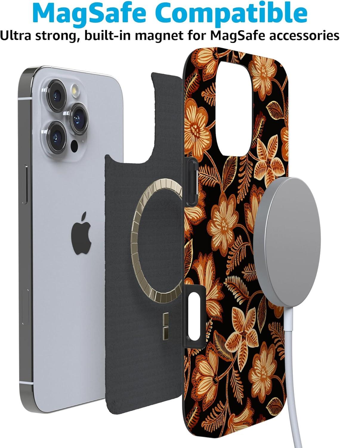 imageCasely iPhone 16 Pro Case  Glitter Mystic Moss  Green Enchanted Shimmer  Compatible with MagSafe  Classic UltraSlim Case DesignMaple Flowers  Floral Foliage