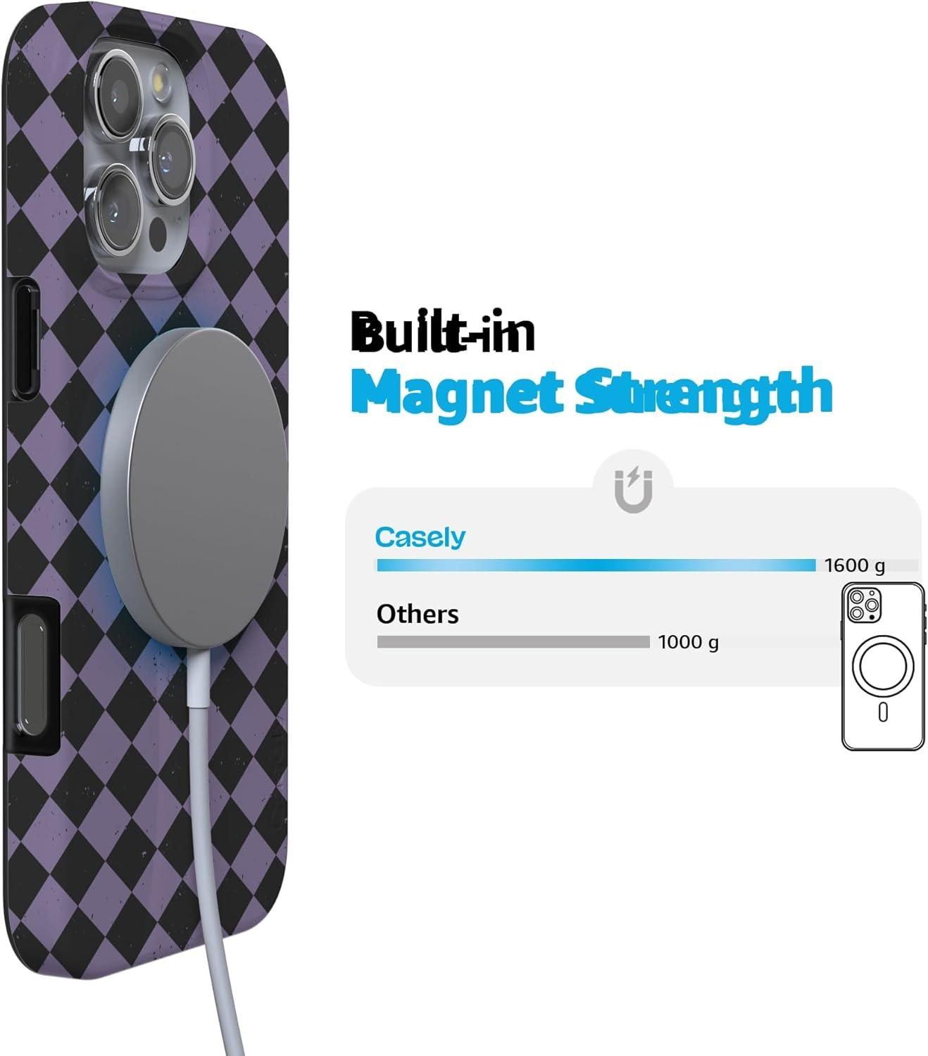 imageCasely iPhone 16 Pro Case  Glitter Mystic Moss  Green Enchanted Shimmer  Compatible with MagSafe  Classic UltraSlim Case DesignMidnight Hex  Purple Checkered