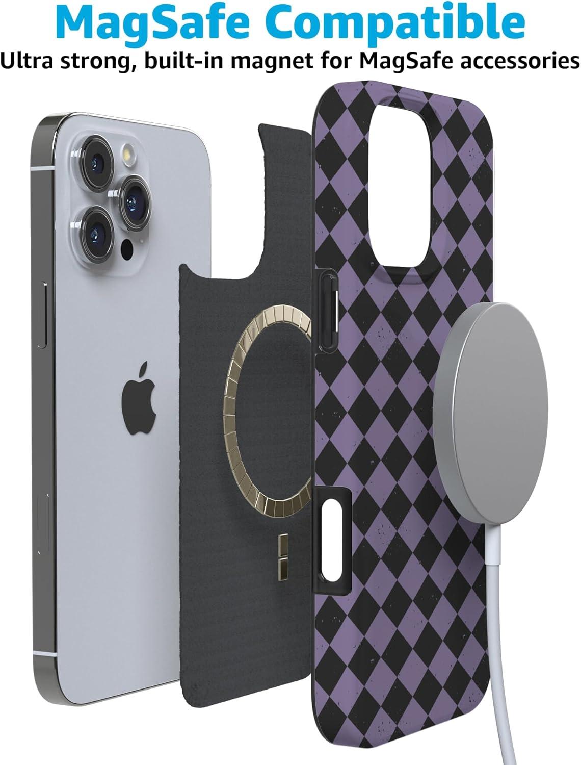 imageCasely iPhone 16 Pro Case  Glitter Mystic Moss  Green Enchanted Shimmer  Compatible with MagSafe  Classic UltraSlim Case DesignMidnight Hex  Purple Checkered