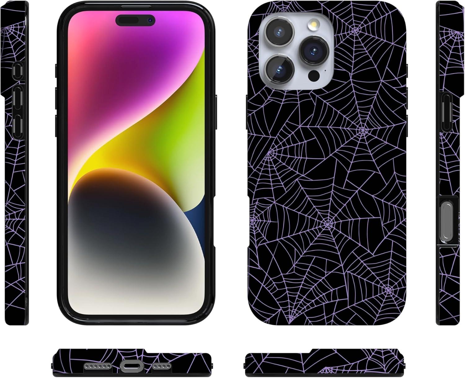 imageCasely iPhone 16 Pro Case  Glitter Mystic Moss  Green Enchanted Shimmer  Compatible with MagSafe  Classic UltraSlim Case DesignMidnight Web  Spider Web