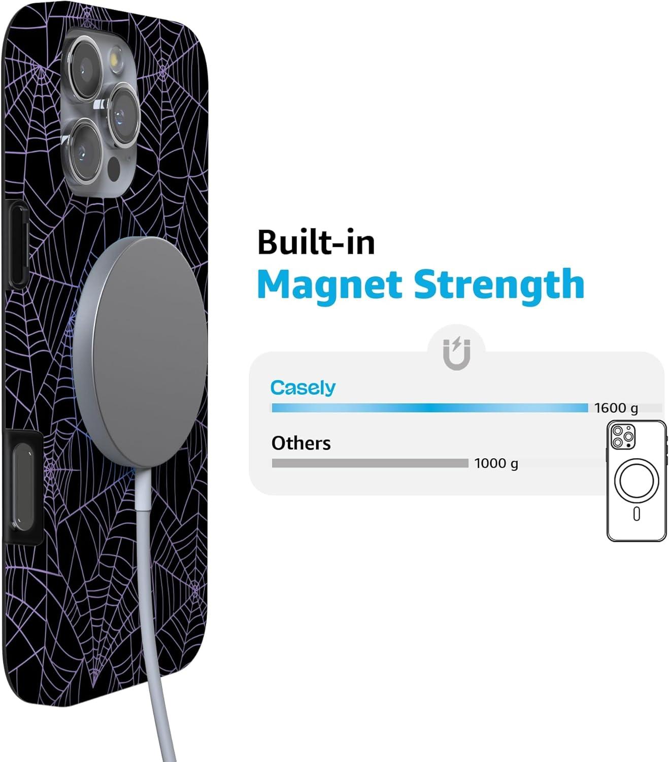 imageCasely iPhone 16 Pro Case  Glitter Mystic Moss  Green Enchanted Shimmer  Compatible with MagSafe  Classic UltraSlim Case DesignMidnight Web  Spider Web