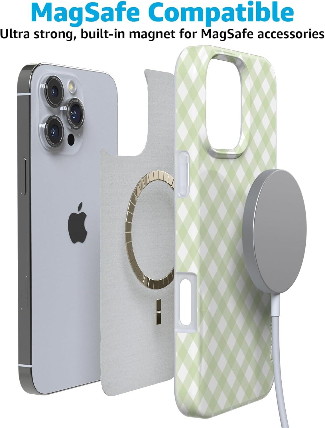 imageCasely iPhone 16 Pro Case  Glitter Mystic Moss  Green Enchanted Shimmer  Compatible with MagSafe  Classic UltraSlim Case DesignMint Lattice  Sunday Best