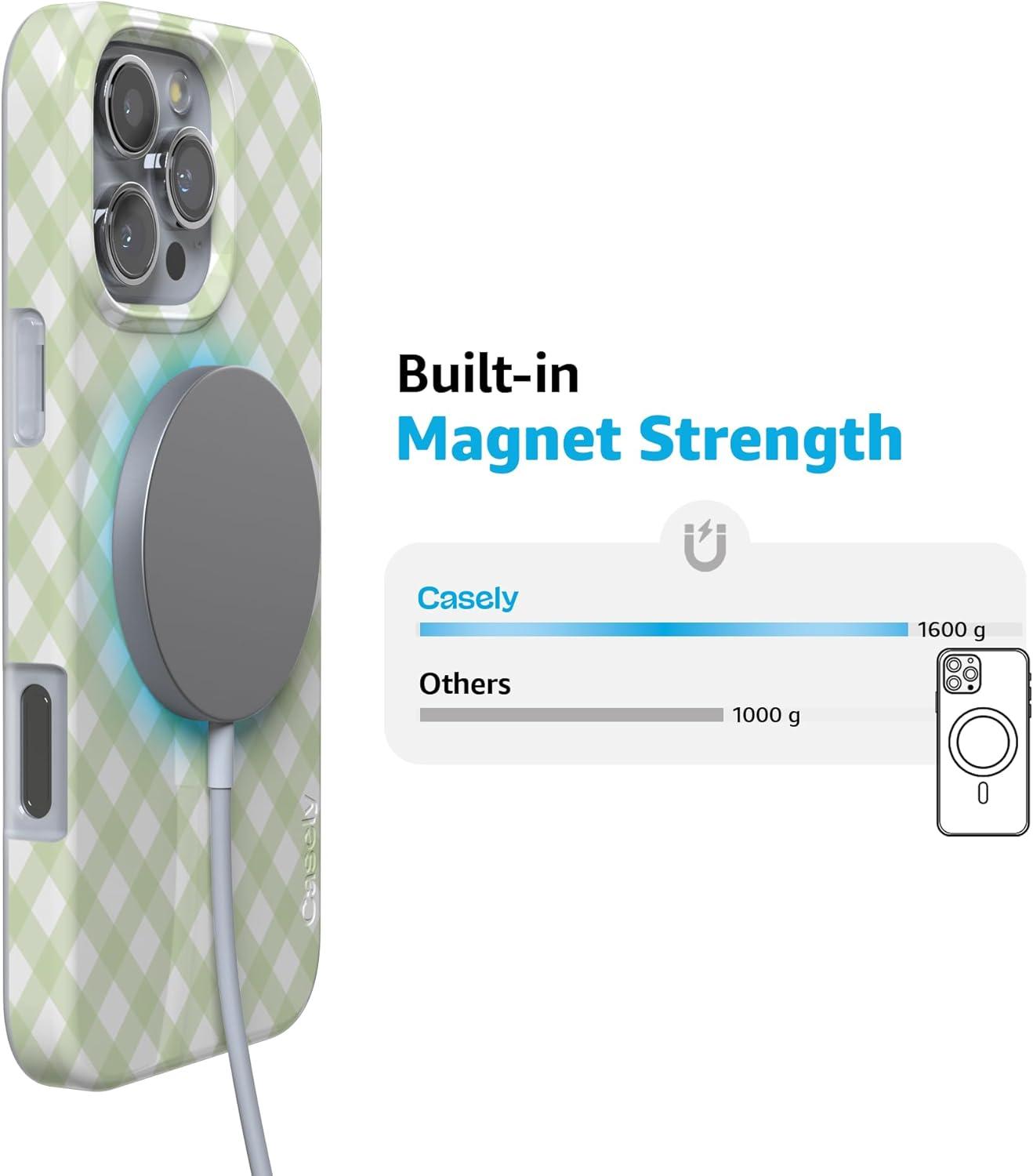 imageCasely iPhone 16 Pro Case  Glitter Mystic Moss  Green Enchanted Shimmer  Compatible with MagSafe  Classic UltraSlim Case DesignMint Lattice  Sunday Best