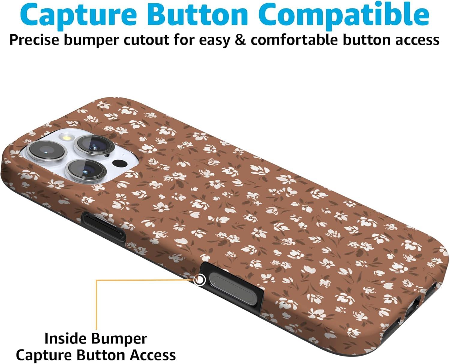 imageCasely iPhone 16 Pro Case  Glitter Mystic Moss  Green Enchanted Shimmer  Compatible with MagSafe  Classic UltraSlim Case DesignMocha Meadow  Tiny Flowers