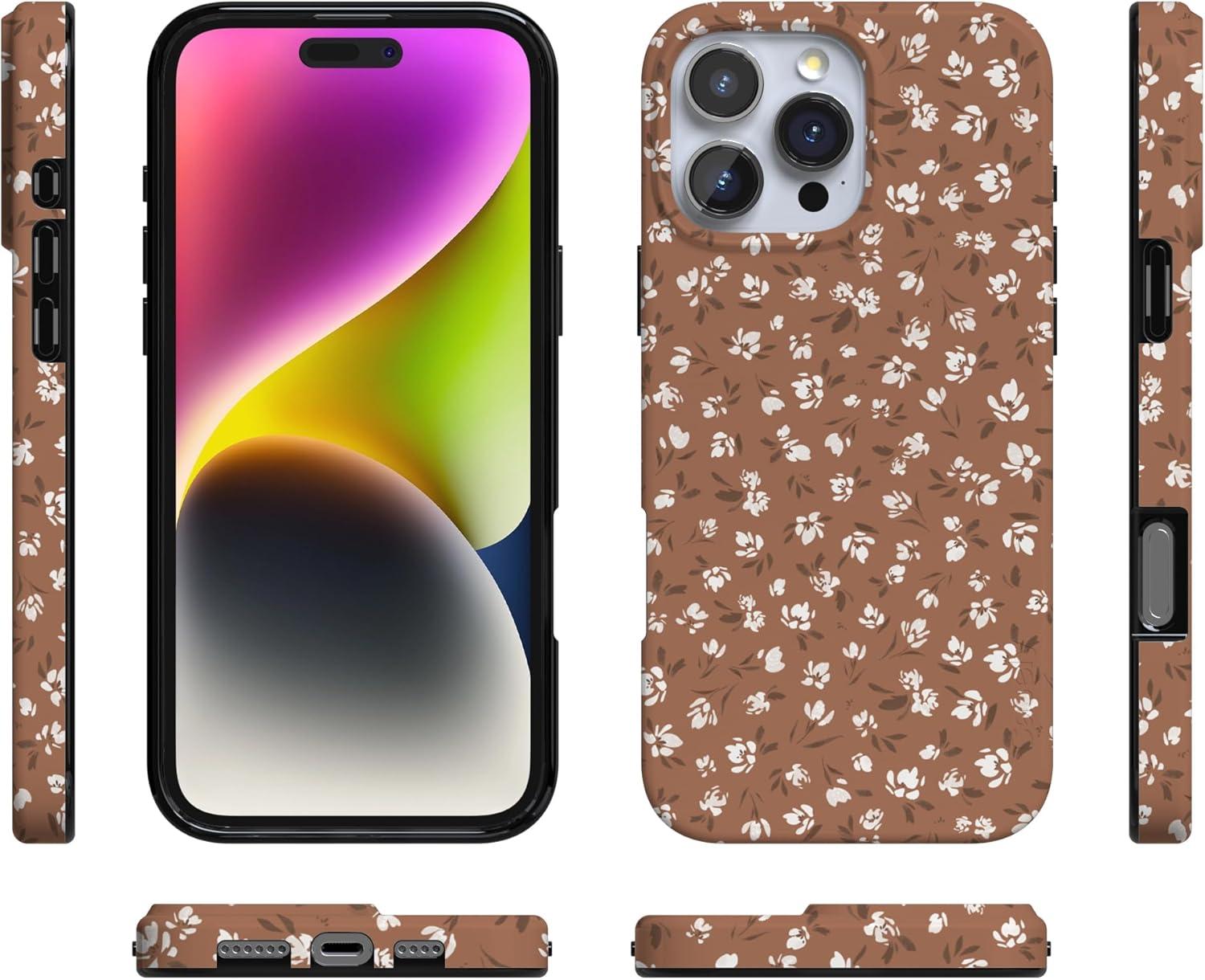 imageCasely iPhone 16 Pro Case  Glitter Mystic Moss  Green Enchanted Shimmer  Compatible with MagSafe  Classic UltraSlim Case DesignMocha Meadow  Tiny Flowers