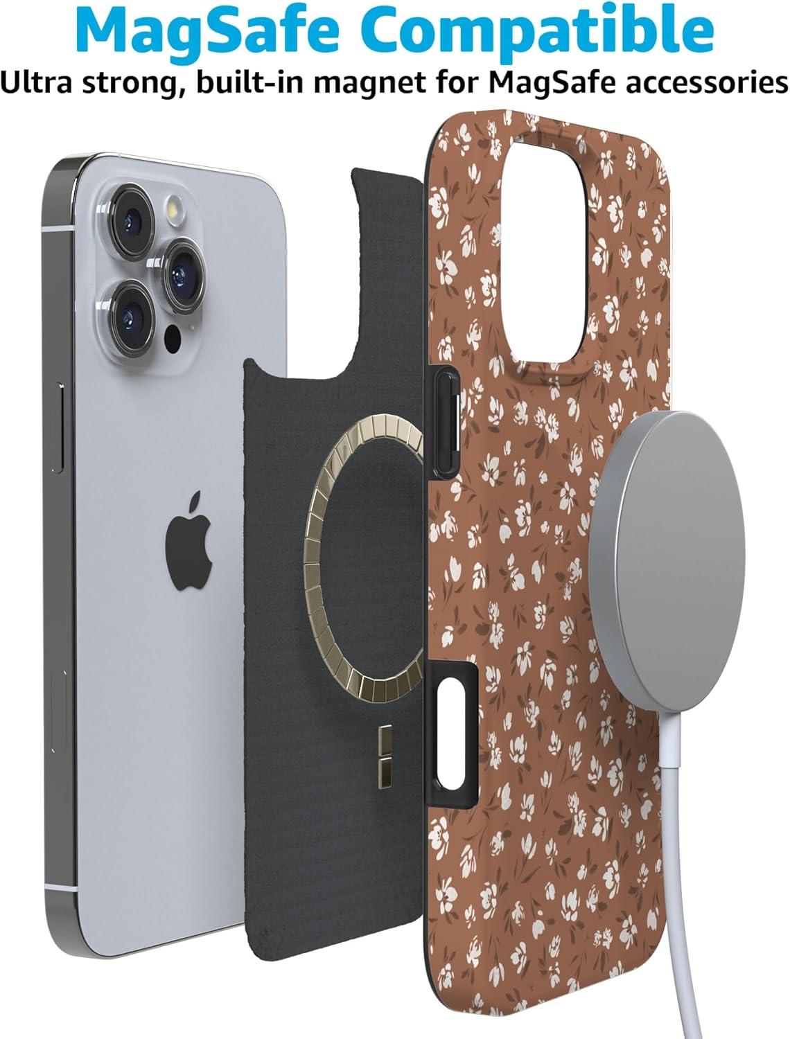 imageCasely iPhone 16 Pro Case  Glitter Mystic Moss  Green Enchanted Shimmer  Compatible with MagSafe  Classic UltraSlim Case DesignMocha Meadow  Tiny Flowers