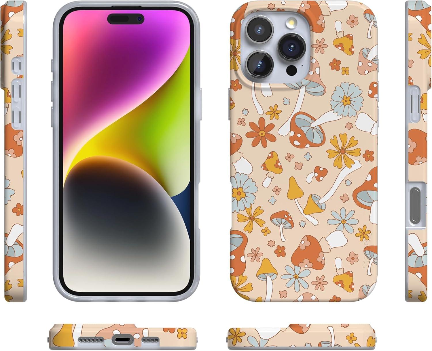 imageCasely iPhone 16 Pro Case  Glitter Mystic Moss  Green Enchanted Shimmer  Compatible with MagSafe  Classic UltraSlim Case DesignMushroom Magic  Retro Floral