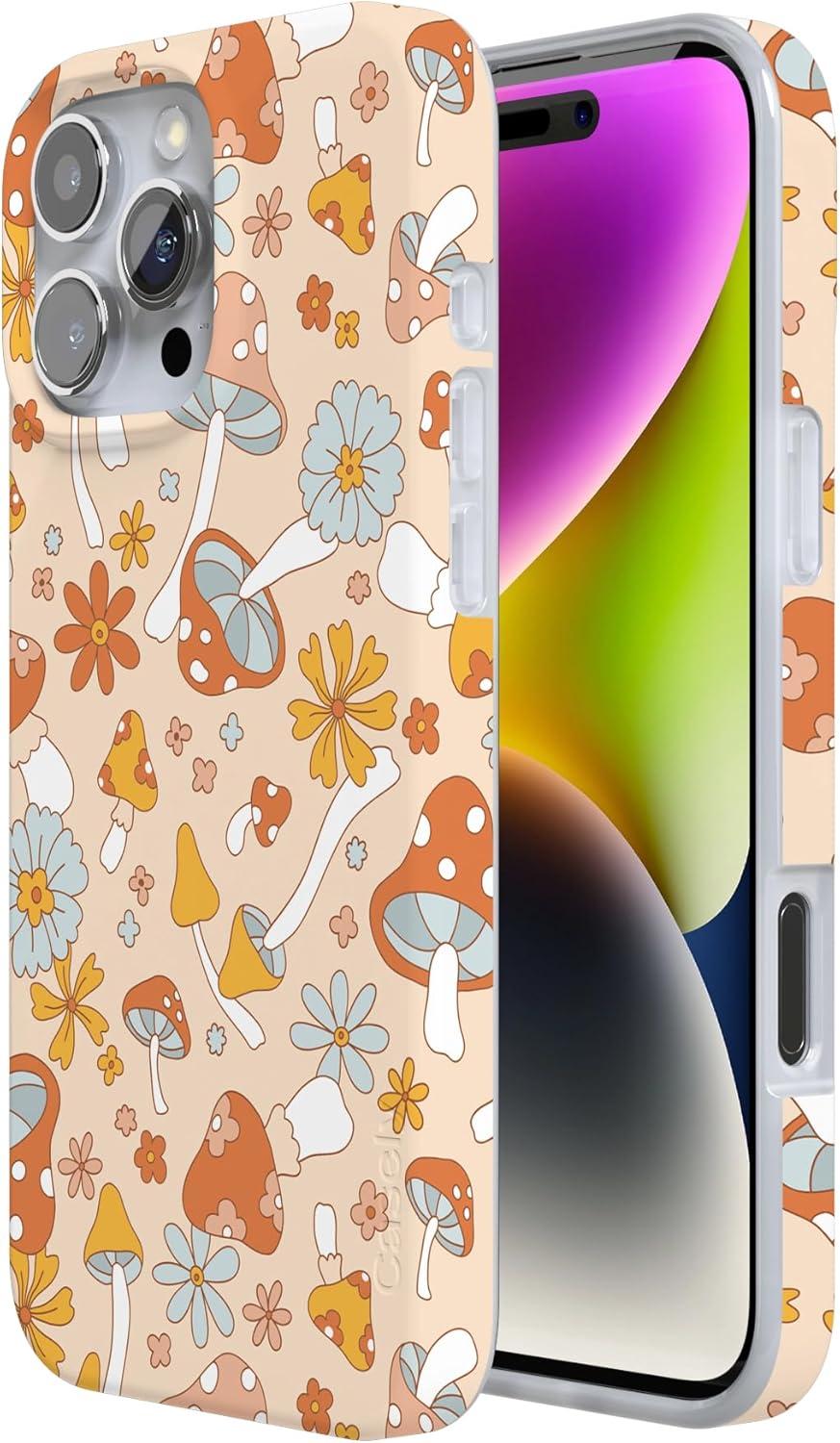 imageCasely iPhone 16 Pro Case  Glitter Mystic Moss  Green Enchanted Shimmer  Compatible with MagSafe  Classic UltraSlim Case DesignMushroom Magic  Retro Floral