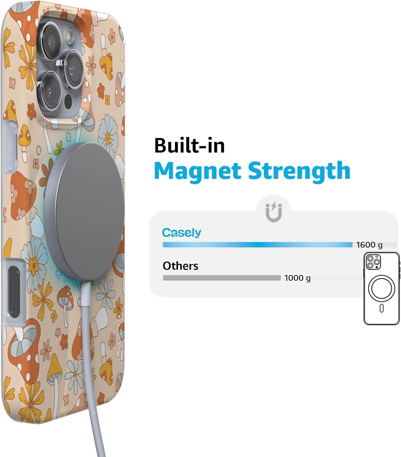 imageCasely iPhone 16 Pro Case  Glitter Mystic Moss  Green Enchanted Shimmer  Compatible with MagSafe  Classic UltraSlim Case DesignMushroom Magic  Retro Floral