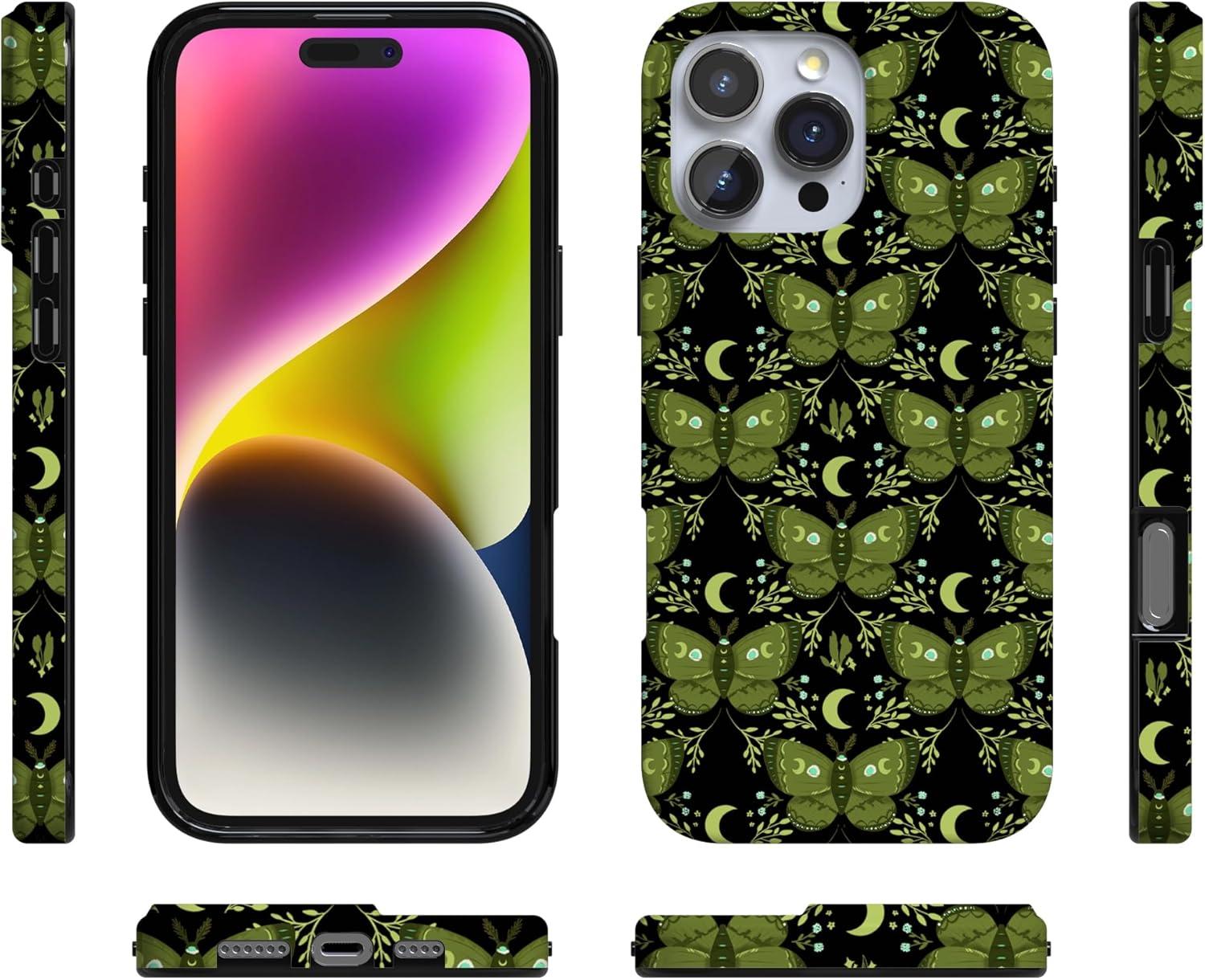 imageCasely iPhone 16 Pro Case  Glitter Mystic Moss  Green Enchanted Shimmer  Compatible with MagSafe  Classic UltraSlim Case DesignMystic Moths  Green Twilight