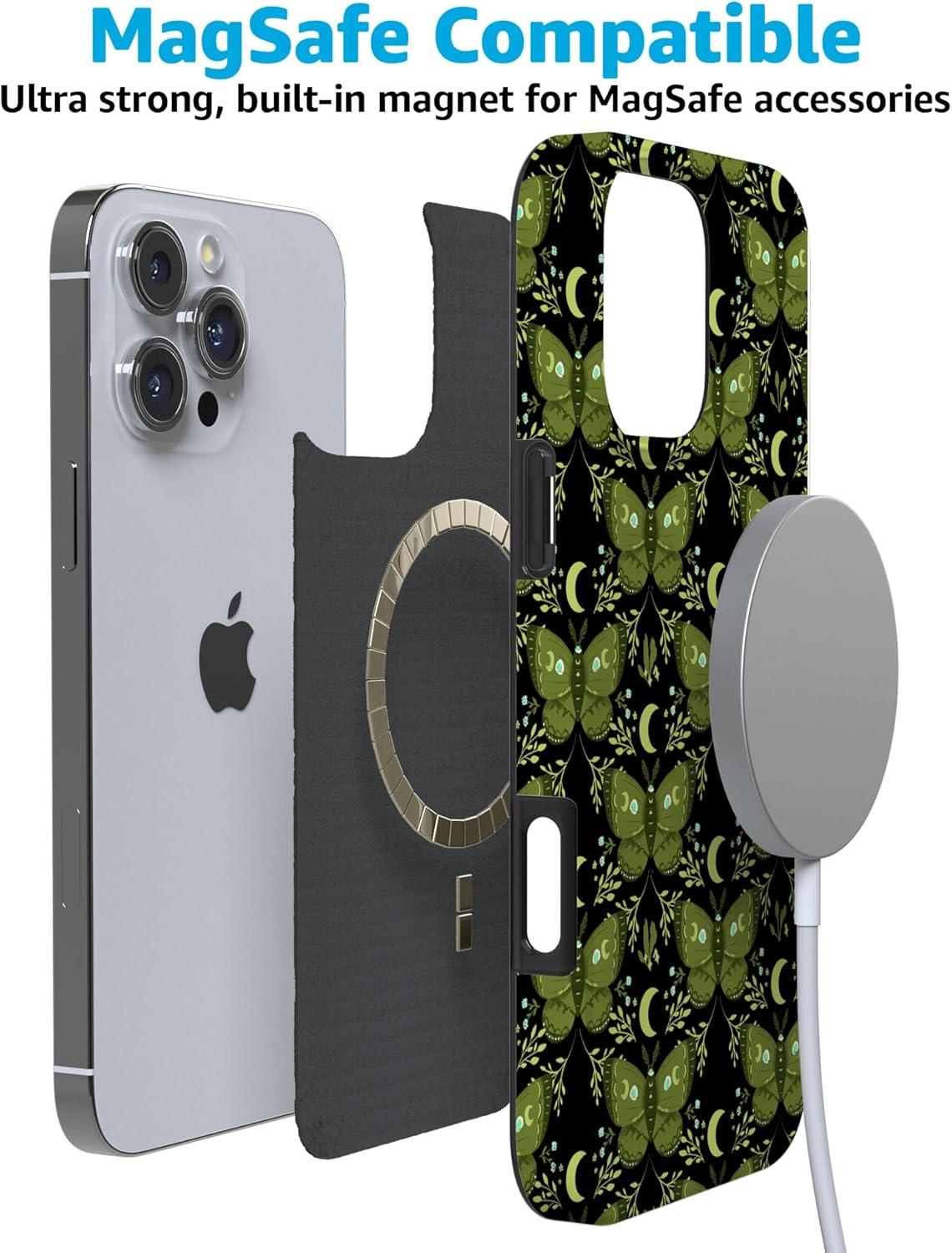 imageCasely iPhone 16 Pro Case  Glitter Mystic Moss  Green Enchanted Shimmer  Compatible with MagSafe  Classic UltraSlim Case DesignMystic Moths  Green Twilight