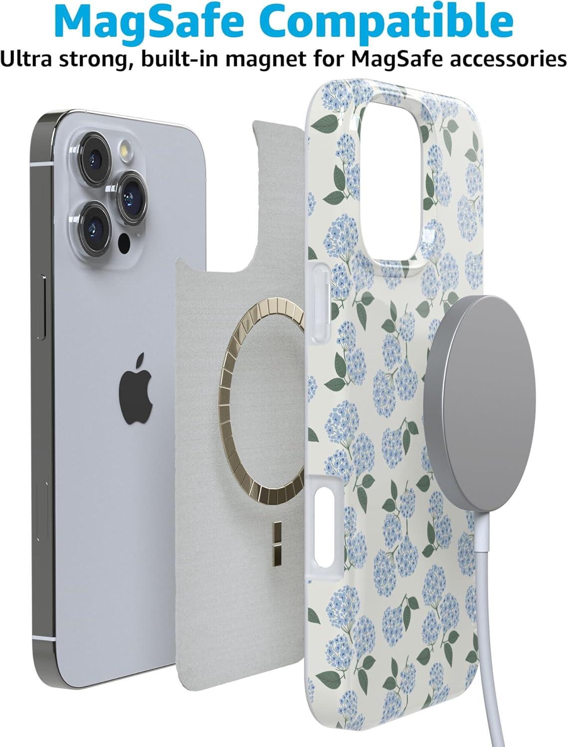 imageCasely iPhone 16 Pro Case  Glitter Mystic Moss  Green Enchanted Shimmer  Compatible with MagSafe  Classic UltraSlim Case DesignNantucket Cottage  Blue Hydrangea