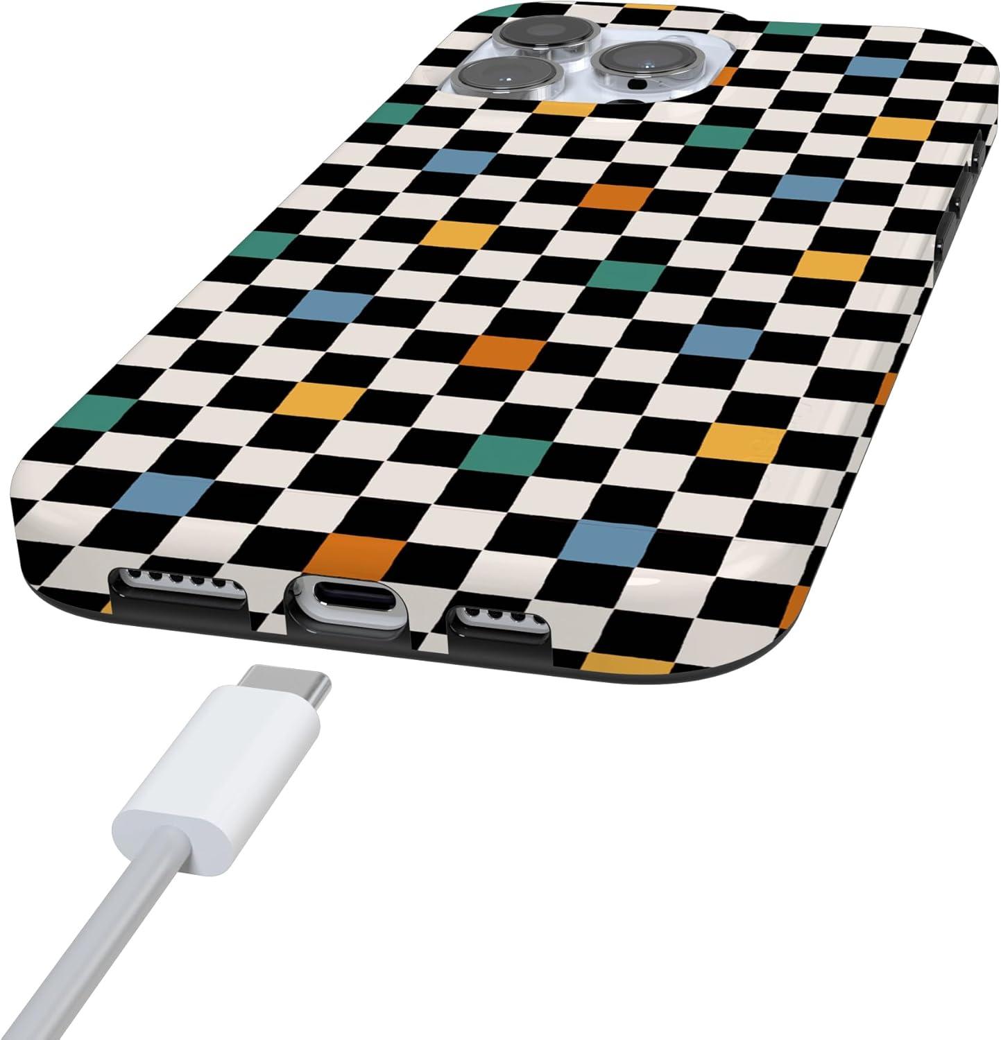 imageCasely iPhone 16 Pro Case  Glitter Mystic Moss  Green Enchanted Shimmer  Compatible with MagSafe  Classic UltraSlim Case DesignOld Skool  Retro Checkerboard