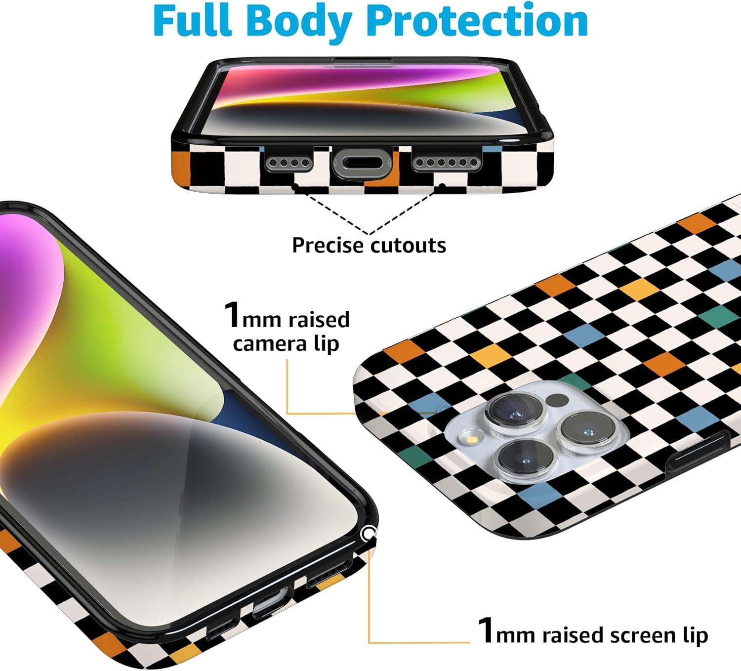 imageCasely iPhone 16 Pro Case  Glitter Mystic Moss  Green Enchanted Shimmer  Compatible with MagSafe  Classic UltraSlim Case DesignOld Skool  Retro Checkerboard