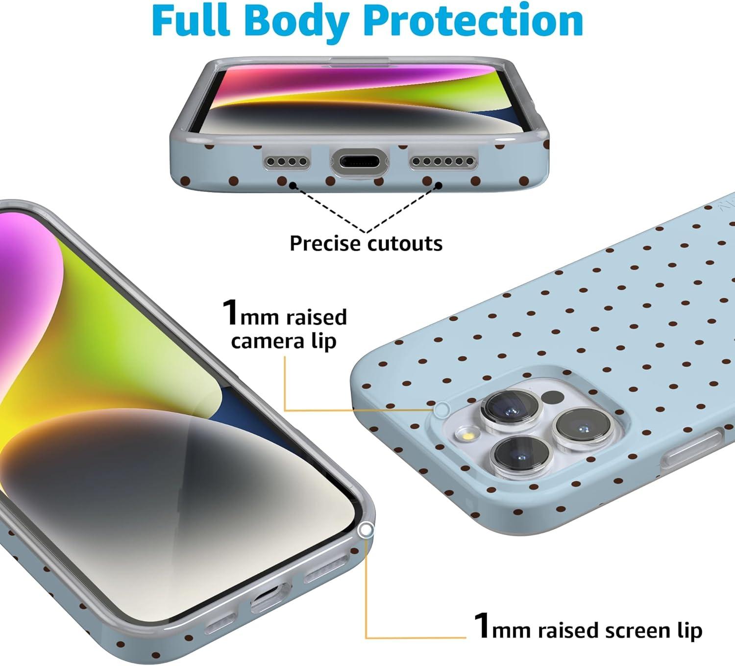 imageCasely iPhone 16 Pro Case  Glitter Mystic Moss  Green Enchanted Shimmer  Compatible with MagSafe  Classic UltraSlim Case DesignOn the Dot  Blue Polka Dot