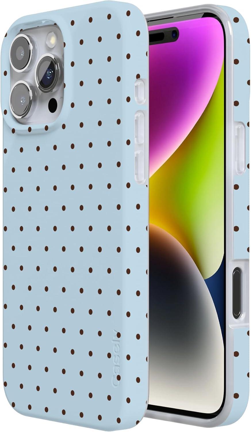 imageCasely iPhone 16 Pro Case  Glitter Mystic Moss  Green Enchanted Shimmer  Compatible with MagSafe  Classic UltraSlim Case DesignOn the Dot  Blue Polka Dot