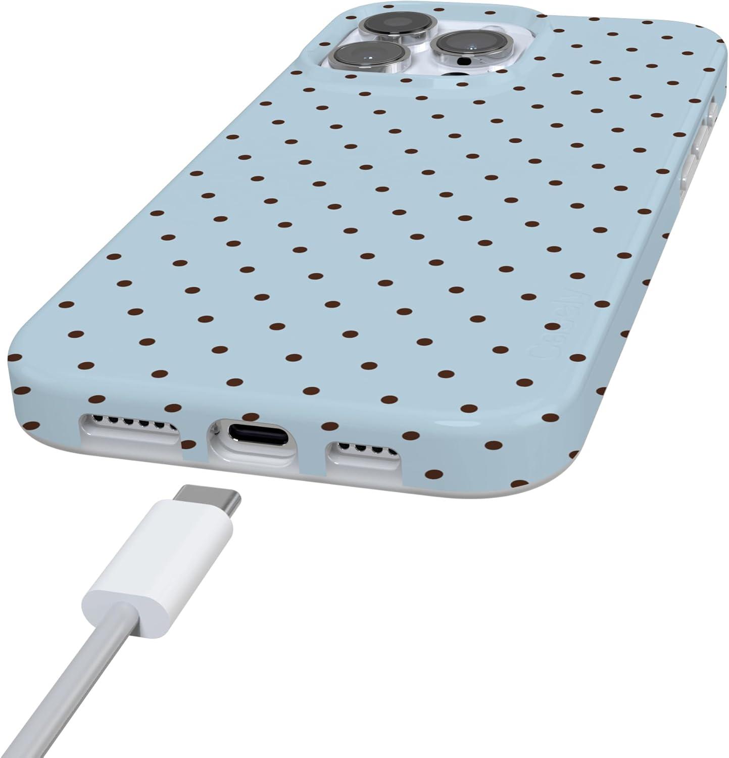 imageCasely iPhone 16 Pro Case  Glitter Mystic Moss  Green Enchanted Shimmer  Compatible with MagSafe  Classic UltraSlim Case DesignOn the Dot  Blue Polka Dot