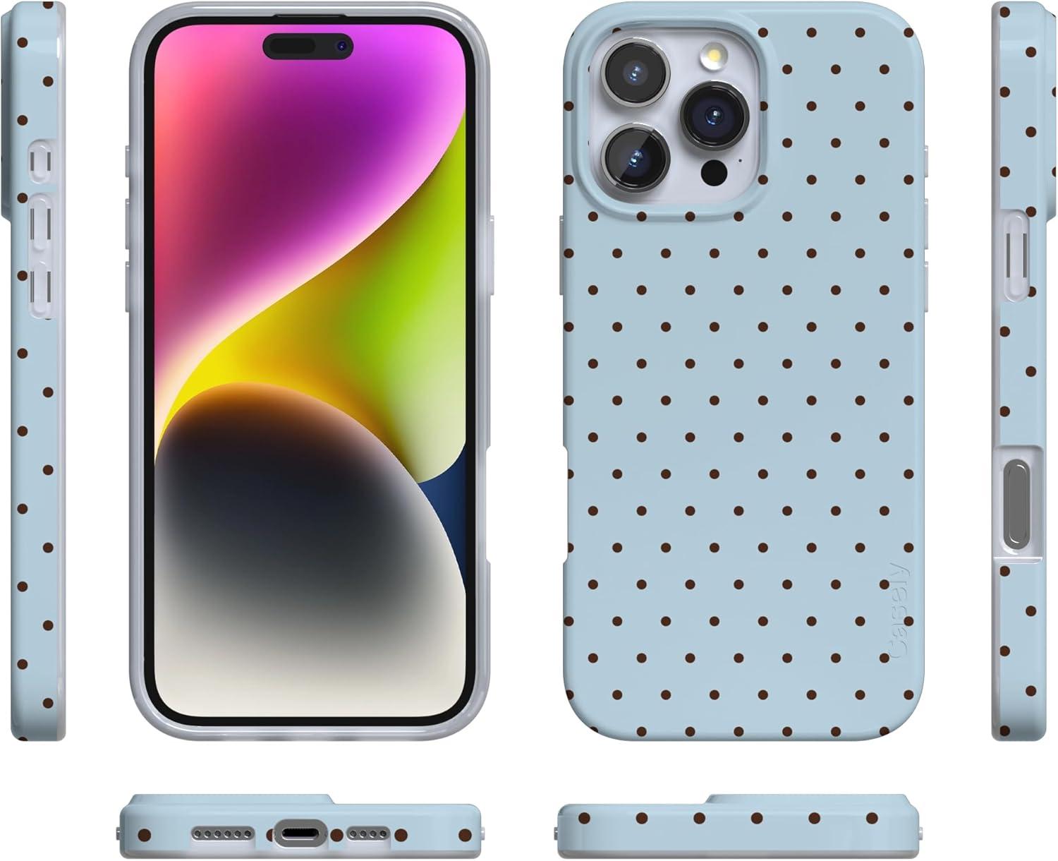 imageCasely iPhone 16 Pro Case  Glitter Mystic Moss  Green Enchanted Shimmer  Compatible with MagSafe  Classic UltraSlim Case DesignOn the Dot  Blue Polka Dot