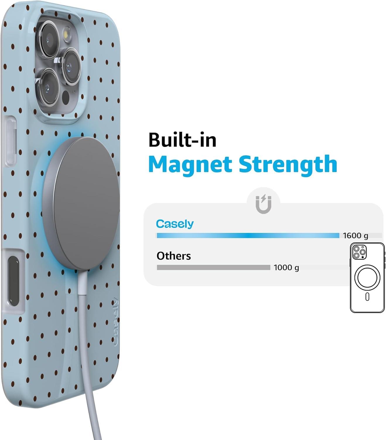 imageCasely iPhone 16 Pro Case  Glitter Mystic Moss  Green Enchanted Shimmer  Compatible with MagSafe  Classic UltraSlim Case DesignOn the Dot  Blue Polka Dot