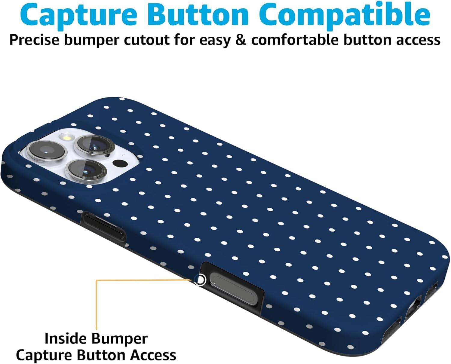 imageCasely iPhone 16 Pro Case  Glitter Mystic Moss  Green Enchanted Shimmer  Compatible with MagSafe  Classic UltraSlim Case DesignOn the Dot  Navy Polka Dot