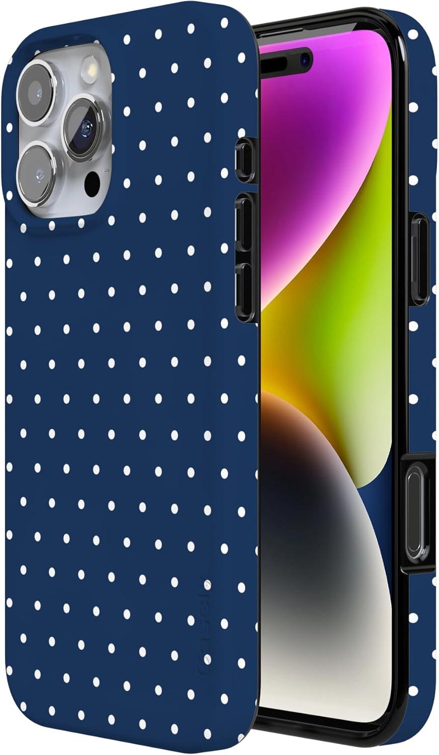 imageCasely iPhone 16 Pro Case  Glitter Mystic Moss  Green Enchanted Shimmer  Compatible with MagSafe  Classic UltraSlim Case DesignOn the Dot  Navy Polka Dot