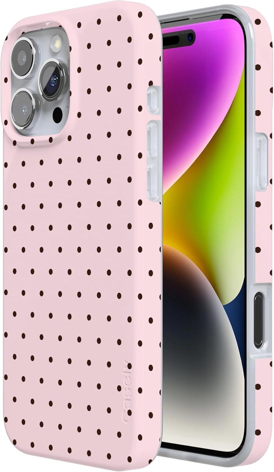 imageCasely iPhone 16 Pro Case  Glitter Mystic Moss  Green Enchanted Shimmer  Compatible with MagSafe  Classic UltraSlim Case DesignOn the Dot  Pink Polka Dot