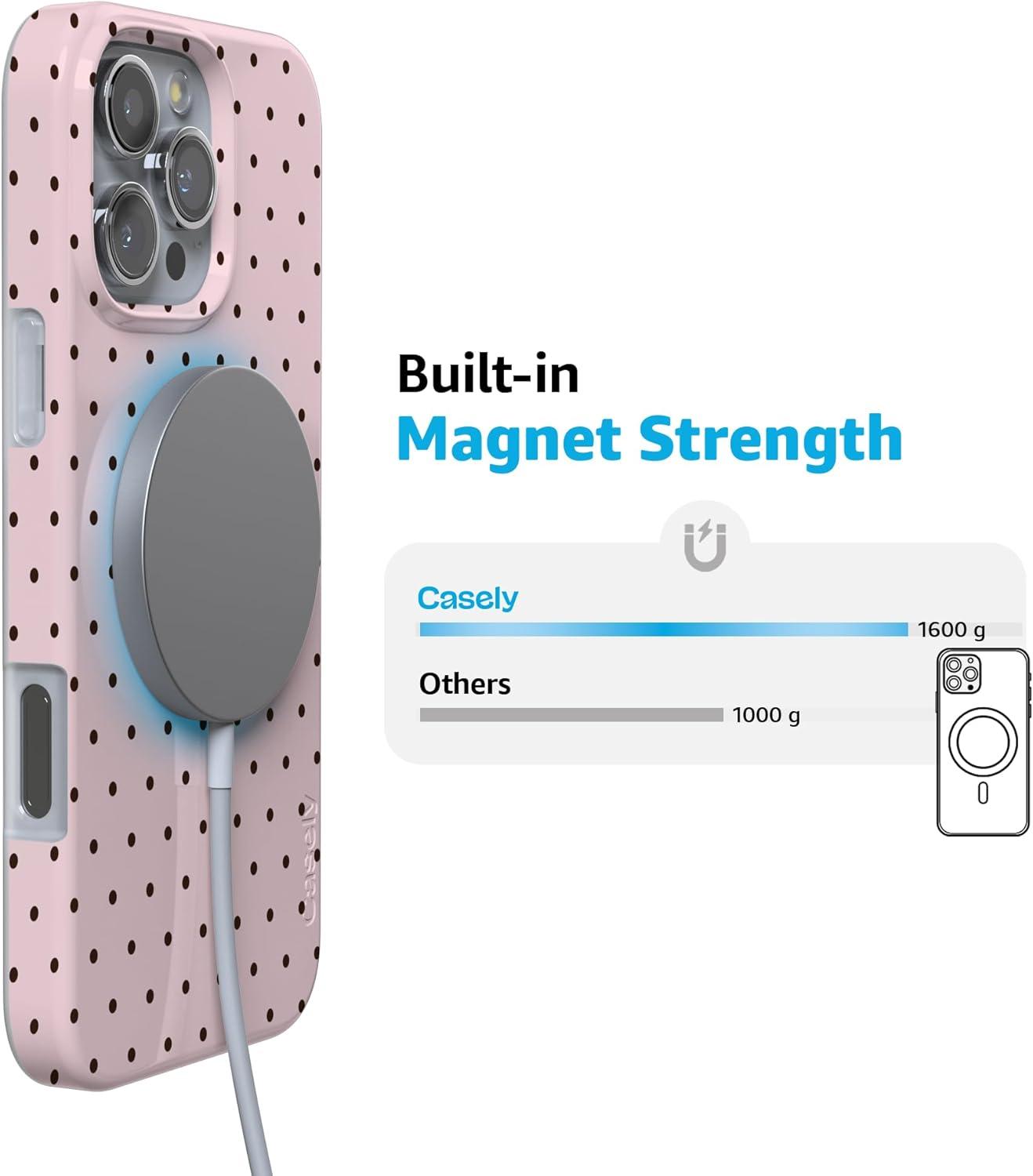 imageCasely iPhone 16 Pro Case  Glitter Mystic Moss  Green Enchanted Shimmer  Compatible with MagSafe  Classic UltraSlim Case DesignOn the Dot  Pink Polka Dot