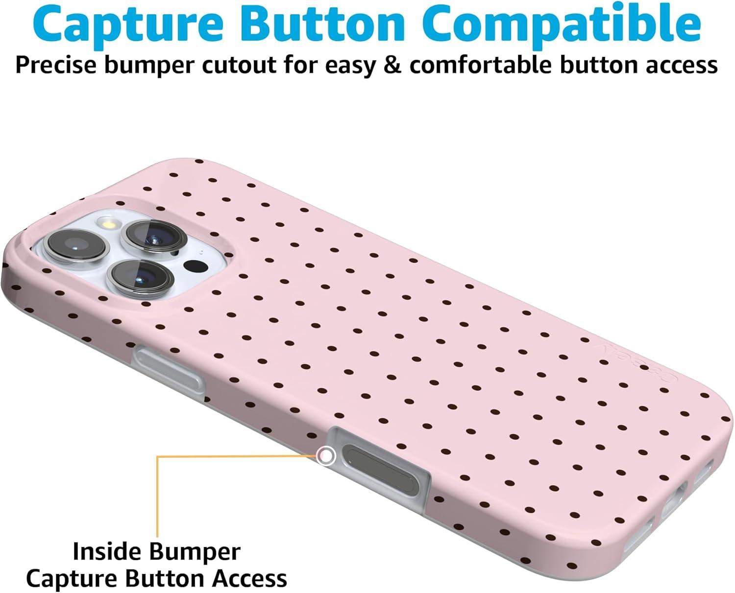 imageCasely iPhone 16 Pro Case  Glitter Mystic Moss  Green Enchanted Shimmer  Compatible with MagSafe  Classic UltraSlim Case DesignOn the Dot  Pink Polka Dot