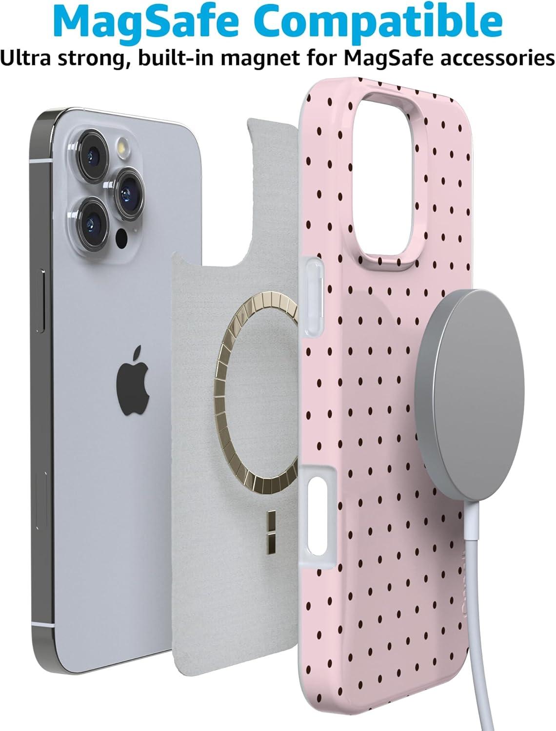 imageCasely iPhone 16 Pro Case  Glitter Mystic Moss  Green Enchanted Shimmer  Compatible with MagSafe  Classic UltraSlim Case DesignOn the Dot  Pink Polka Dot