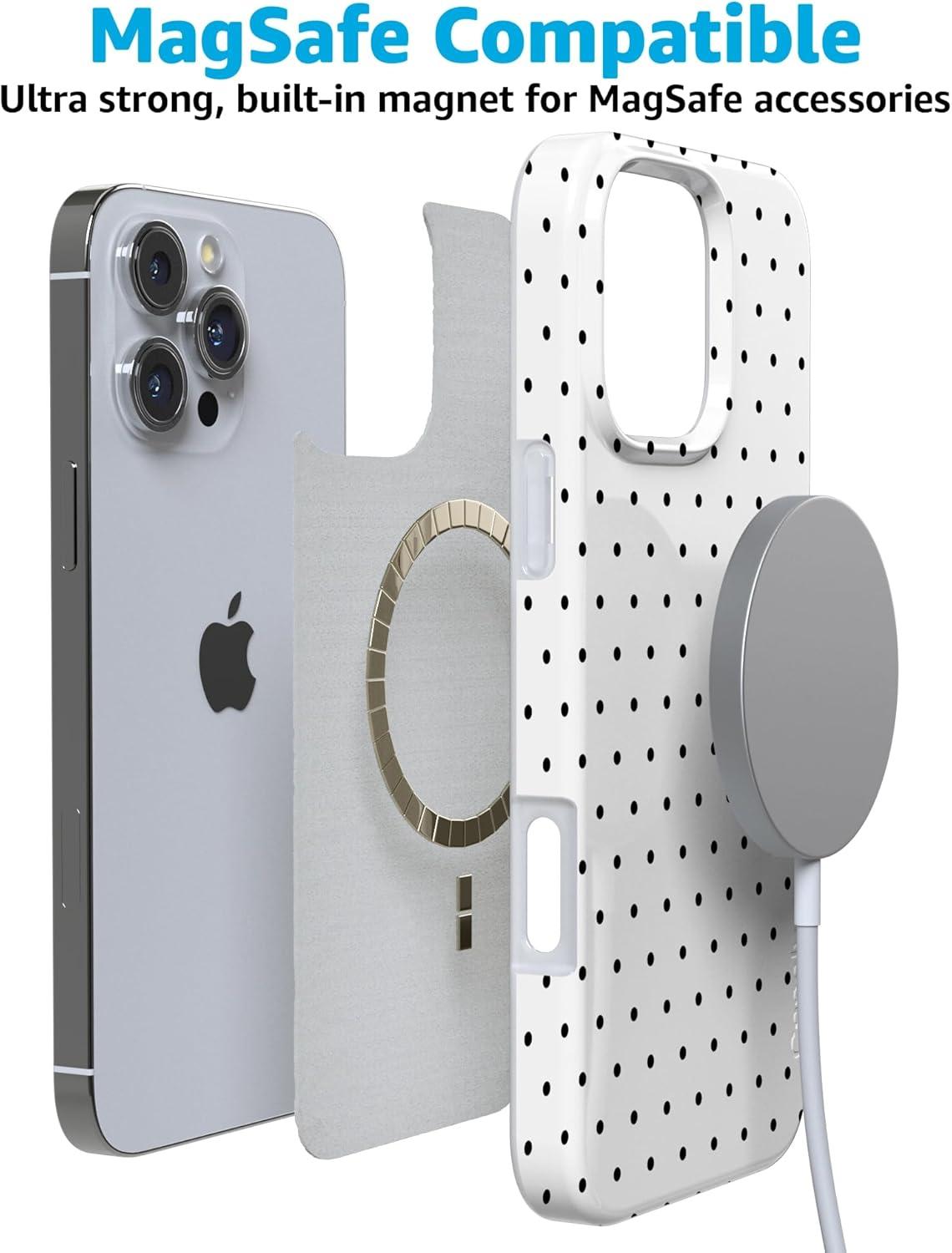 imageCasely iPhone 16 Pro Case  Glitter Mystic Moss  Green Enchanted Shimmer  Compatible with MagSafe  Classic UltraSlim Case DesignOn the Dot  White Polka Dot