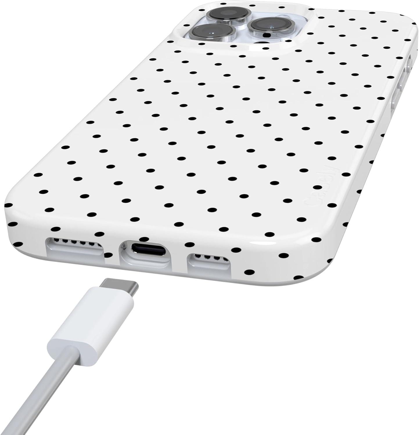 imageCasely iPhone 16 Pro Case  Glitter Mystic Moss  Green Enchanted Shimmer  Compatible with MagSafe  Classic UltraSlim Case DesignOn the Dot  White Polka Dot