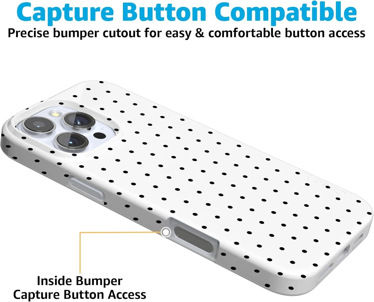 imageCasely iPhone 16 Pro Case  Glitter Mystic Moss  Green Enchanted Shimmer  Compatible with MagSafe  Classic UltraSlim Case DesignOn the Dot  White Polka Dot