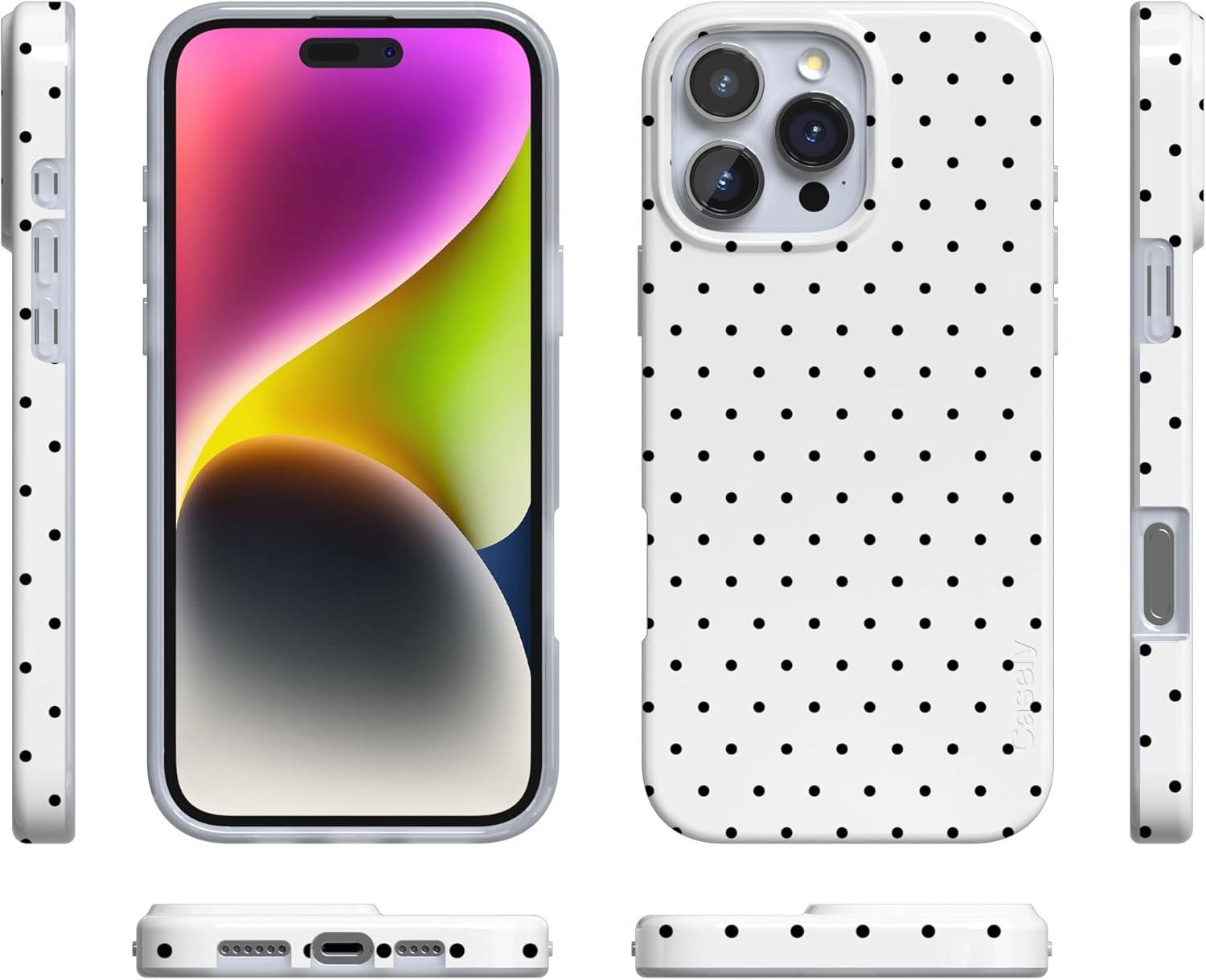 imageCasely iPhone 16 Pro Case  Glitter Mystic Moss  Green Enchanted Shimmer  Compatible with MagSafe  Classic UltraSlim Case DesignOn the Dot  White Polka Dot