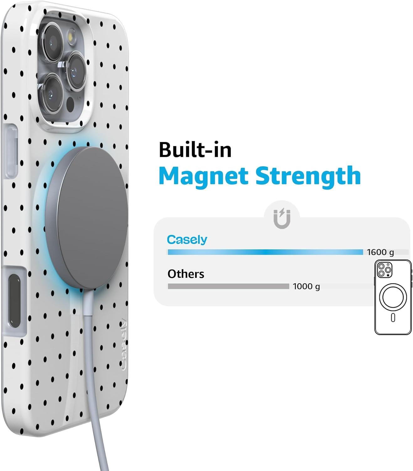 imageCasely iPhone 16 Pro Case  Glitter Mystic Moss  Green Enchanted Shimmer  Compatible with MagSafe  Classic UltraSlim Case DesignOn the Dot  White Polka Dot