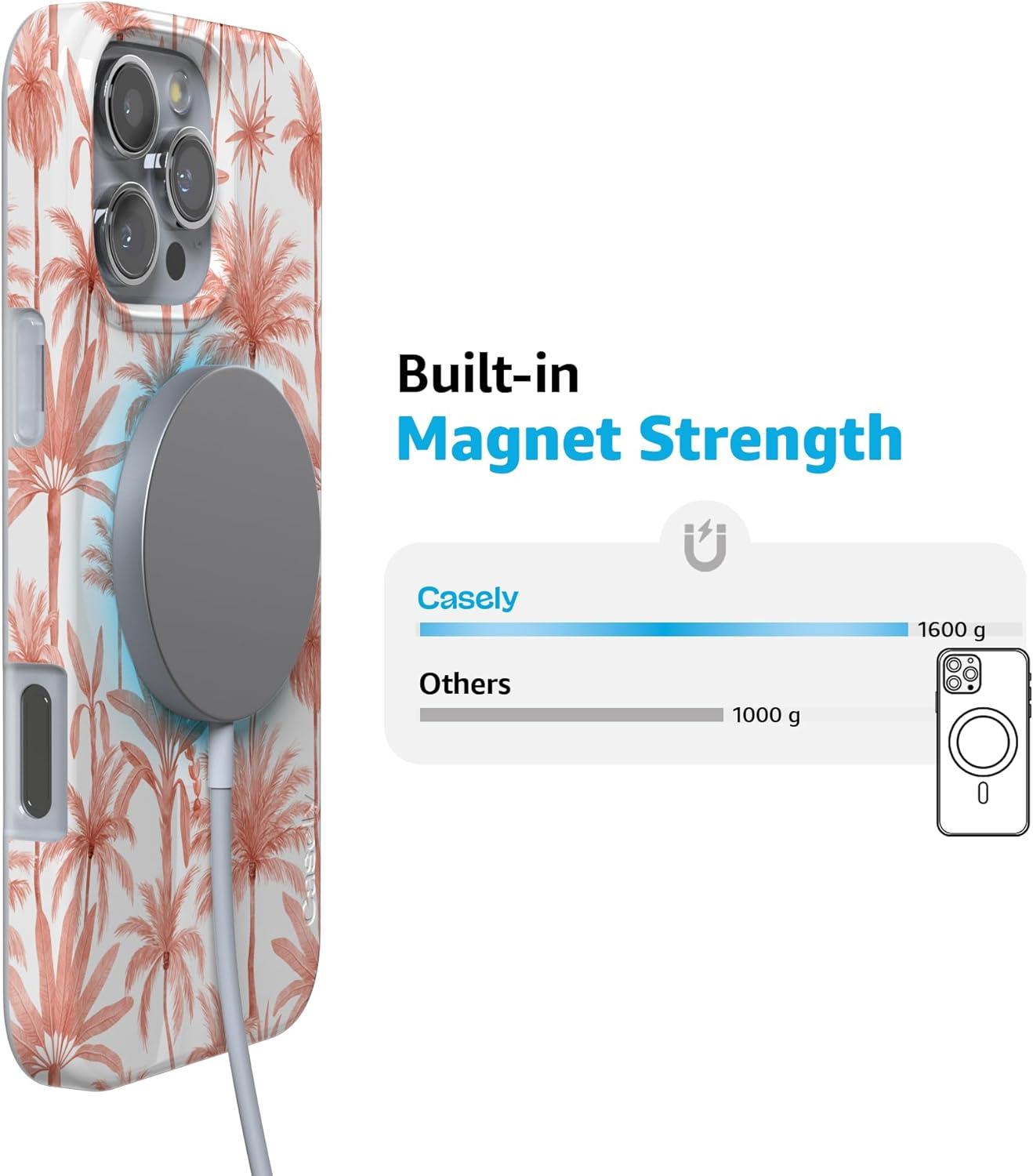 imageCasely iPhone 16 Pro Case  Glitter Mystic Moss  Green Enchanted Shimmer  Compatible with MagSafe  Classic UltraSlim Case DesignPerfect Paradise  Tropical Palm Tree Floral