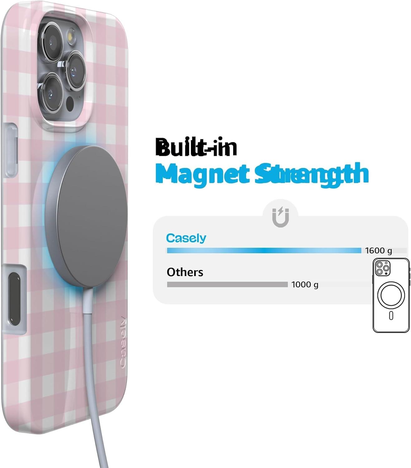 imageCasely iPhone 16 Pro Case  Glitter Mystic Moss  Green Enchanted Shimmer  Compatible with MagSafe  Classic UltraSlim Case DesignPink Plaid  Sunday Best