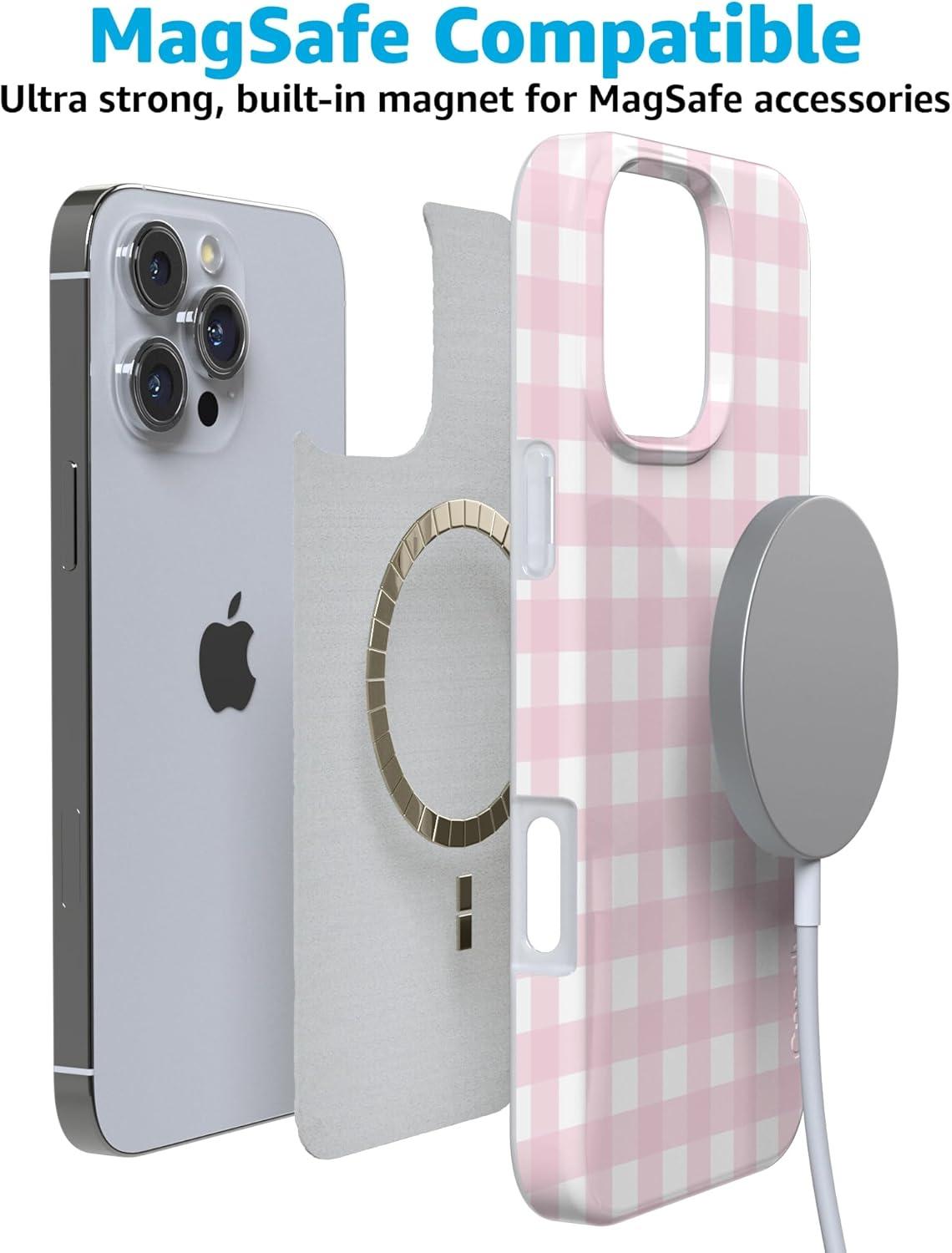 imageCasely iPhone 16 Pro Case  Glitter Mystic Moss  Green Enchanted Shimmer  Compatible with MagSafe  Classic UltraSlim Case DesignPink Plaid  Sunday Best